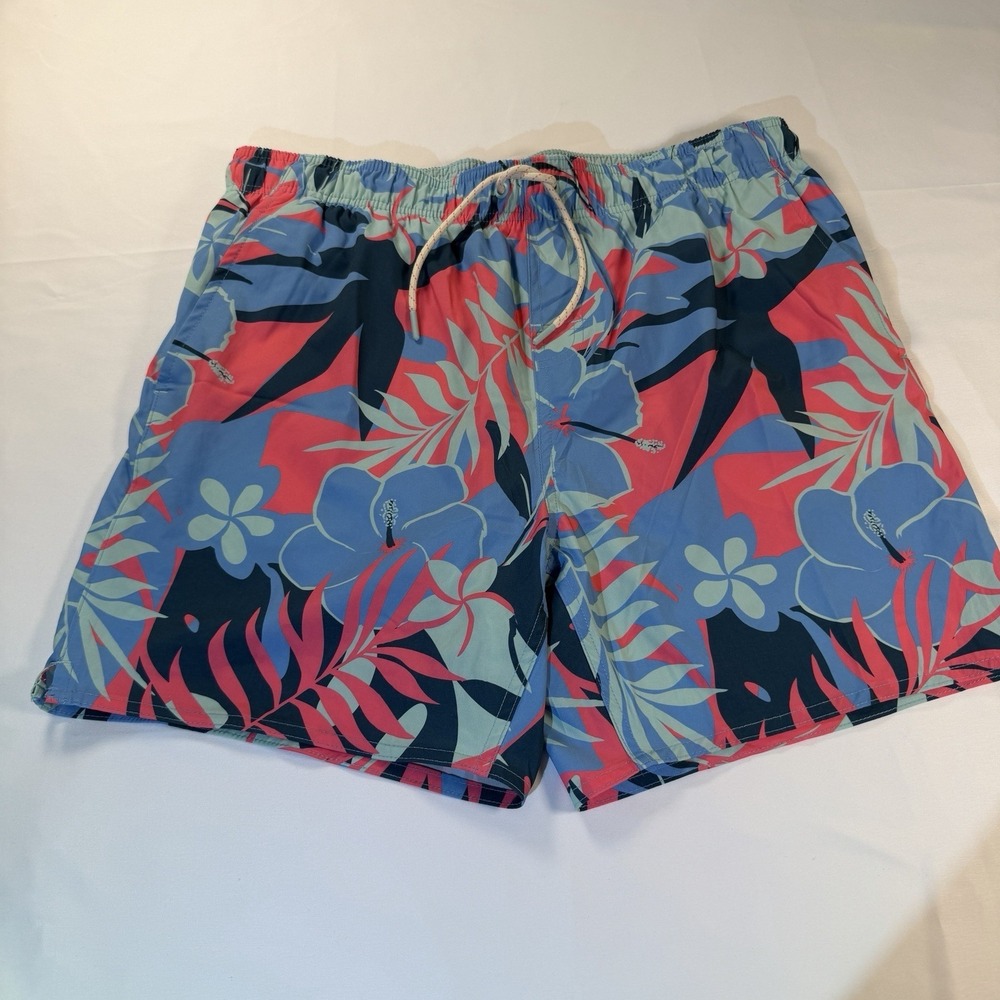 Laguna Swim Trunks Men's L‎ Bathing Suit Shorts Stretch Pockets Blue Pink Floral